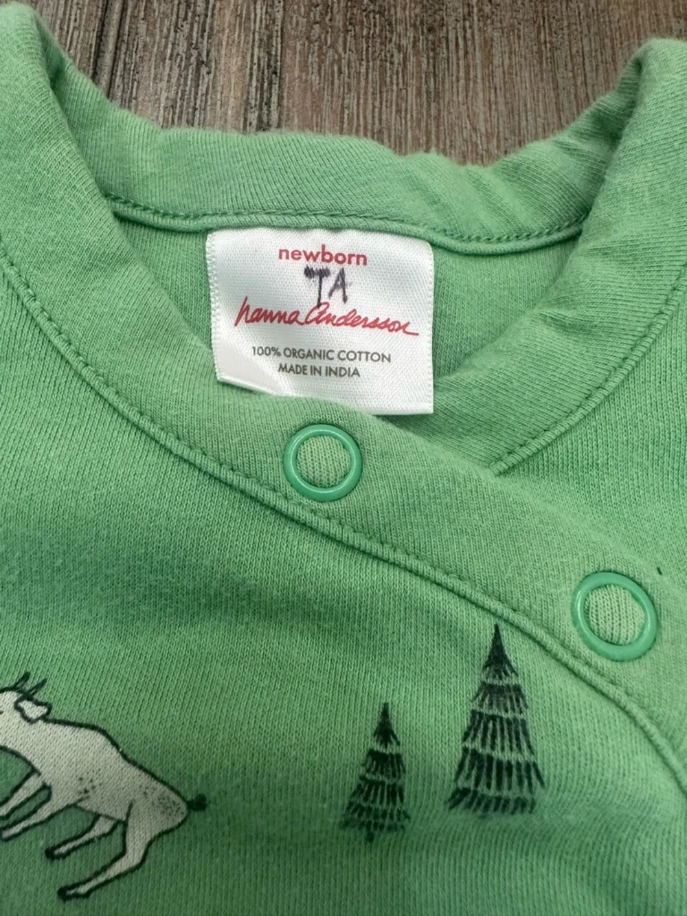 Hanna Andersson Green Graceful Goats Short Sleeve Romper | Size Newborn